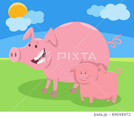 cartoon pig mom farm animal character with piglet 89048972
