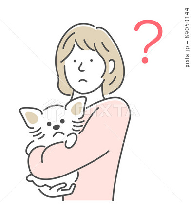ペット・犬を抱く若い女性 (上半身) ベクターイラスト / 疑問・クエスチョン ペット・犬を抱く若い女性 (上半身) ベクターイラスト / 疑問・クエスチョン 89050144