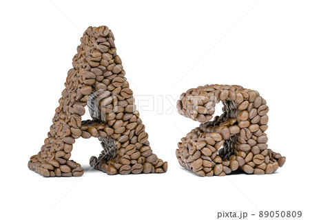 Letter A from coffee bean isoilated on white. Coffee alphabet font. Letter A from coffee bean isoilated on white. Coffee alphabet font. 89050809