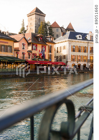 Annecy. FRANCE - December 30, 2021: old buildings of the historical part of the city 89051660