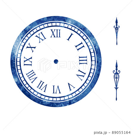 アンティーク時計 水彩塗り 長針と短針を自分で付けられる 青色の