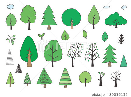 手描きの木のイラストセット（カラー/輪郭線あり） 89056132