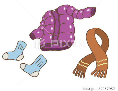 真冬の服装【コート・マフラー・靴下・ダウンジャケット・紫・防寒対策】 89057957