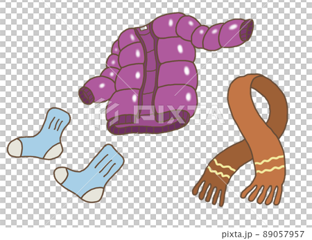 真冬の服装【コート・マフラー・靴下・ダウンジャケット・紫・防寒対策】 89057957