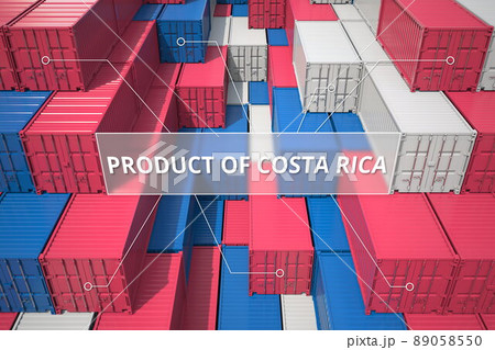 Cargo containers with products of Costa Rica. Logistics related 3D rendering Cargo containers with products of Costa Rica. Logistics related 3D rendering 89058550