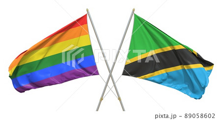 Flags of Tanzania and LGBTQ on white background. 3D rendering 89058602