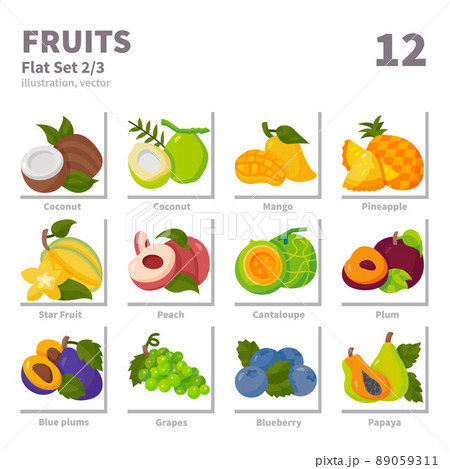 Fruits icons set, Flat, vector and illustration set 2 Fruits icons set, Flat, vector and illustration set 2 89059311