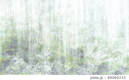岩肌のテクスチャとメタリックな質感の水流・抽象的な滝の和風背景イラスト緑系 89060233