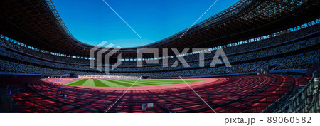 巨大スタジアム、観客席のある屋内型の陸上競技場、天井のあるサッカースタジアム、 89060582