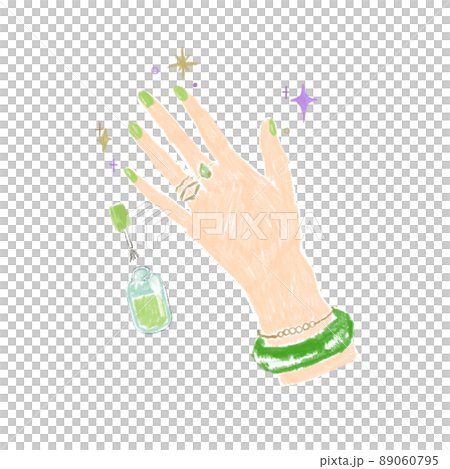 Self-nail with green nail polish. Fashionable illustrations at hand Self-nail with green nail polish. Fashionable illustrations at hand 89060795