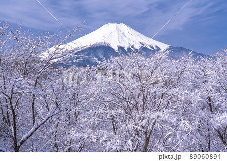 《山梨県》冬の富士山・積雪の二十曲峠 89060894