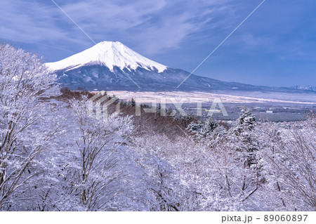 《山梨県》冬の富士山・積雪の二十曲峠 89060897