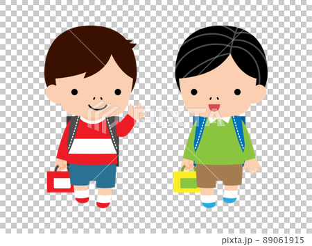 Elementary school students going to and from school with friends 89061915