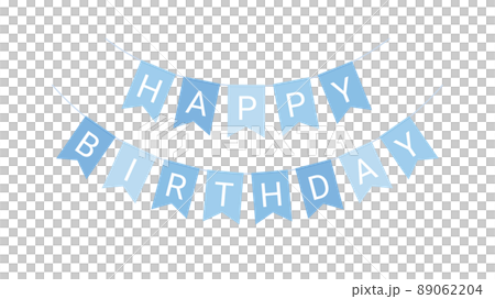 四角いガーランドのイラスト素材_水色_誕生日_16:9 四角いガーランドのイラスト素材_水色_誕生日_16:9 89062204