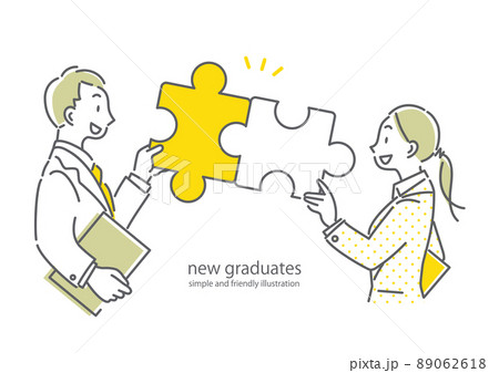 若いビジネスパーソン　協力　女性　男性　シンプルでお洒落な線画イラスト 89062618