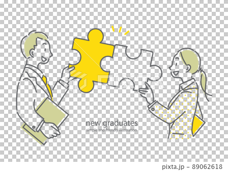 若いビジネスパーソン　協力　女性　男性　シンプルでお洒落な線画イラスト 89062618