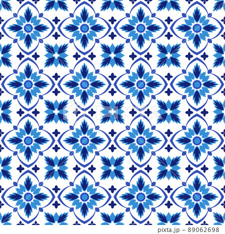 Azulejos portuguese traditional ornamental tile, blue and white seamless pattern 89062698