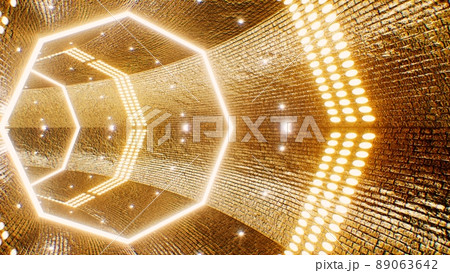 Glittering Light Gold VJ Tunnel 3D Rendering Background 89063642