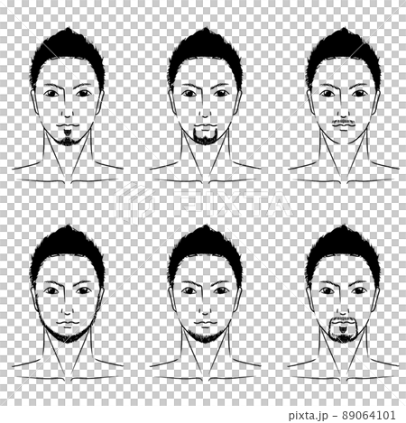 Hand drawn Asian style short hair handsome man beard design hair removal face illustration 89064101