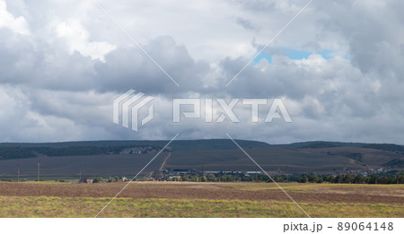 Crimean landscape. Mountains are under cloudy sky 89064148