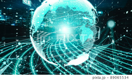 Futuristic global network and tacit digital data transfer 3D graphic Futuristic global network and tacit digital data transfer 3D graphic 89065534