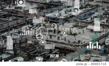 Construction technology concept with alteration graphic over construction site 89065718