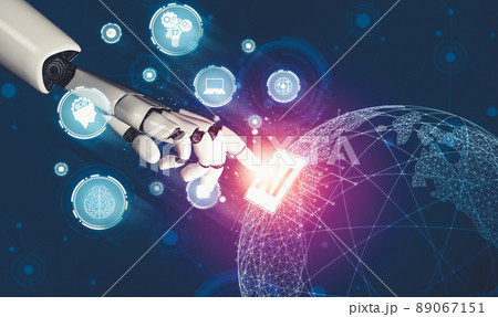 Futuristic AI thinking of droid robot artificial intelligence concept Futuristic AI thinking of droid robot artificial intelligence concept 89067151