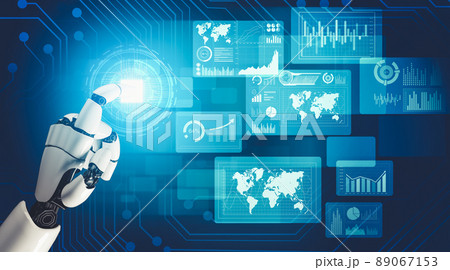 Futuristic AI thinking of droid robot artificial intelligence concept Futuristic AI thinking of droid robot artificial intelligence concept 89067153