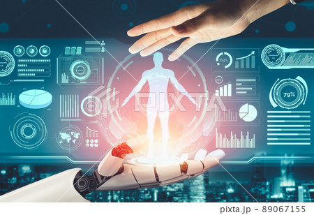 Futuristic AI thinking of droid robot artificial intelligence concept Futuristic AI thinking of droid robot artificial intelligence concept 89067155
