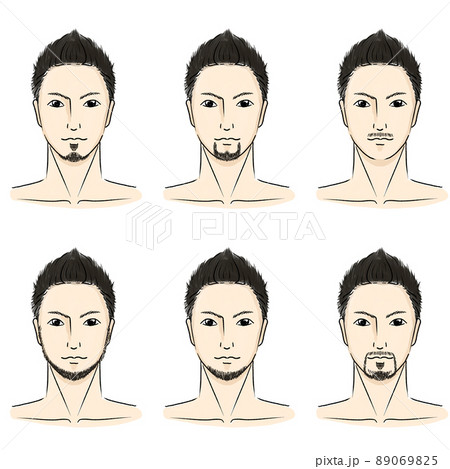 手描きのアジア人風で短髪のイケメン男性の髭のデザイン脱毛の顔のイラストのイラスト素材 0695