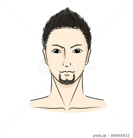 手描きのアジア人風で短髪のイケメン男性の髭のデザイン脱毛の顔のイラスト 89069832