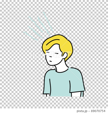 Illustration of a man who has a headache and feels sick 89070754