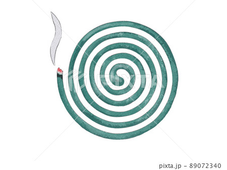 火のついた蚊取り線香の正面向きイラスト（水彩風） 89072340