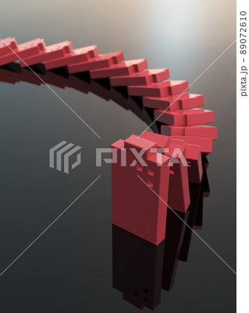 赤いビルのドミノ倒し 3Dイラストレーション 縦 赤いビルのドミノ倒し 3Dイラストレーション 縦 89072610