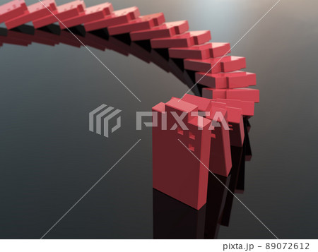 赤いビルのドミノ倒し　3Dイラストレーション　横 89072612
