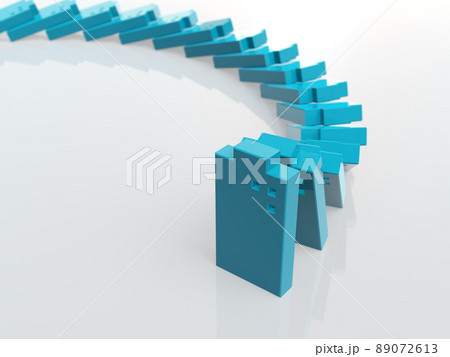 青いビルのドミノ倒し　3Dイラストレーション　横 89072613
