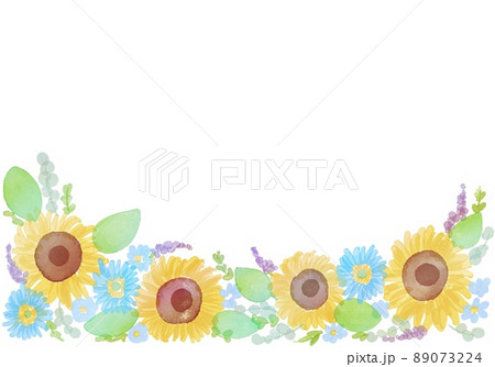 水彩画 水彩タッチのひまわりフレーム ひまわりの背景イラスト のイラスト素材