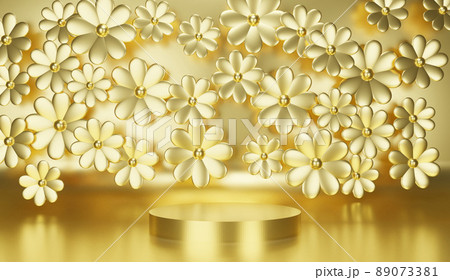 複数の花のモチーフ背景に台座（金色）ゴージャスな背景画像。の
