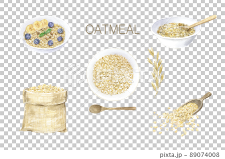 オートミールの水彩イラストセット オートミールの水彩イラストセット 89074008