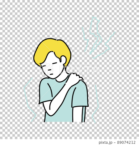 Illustration of a man with stiff shoulders and sickness 89074212