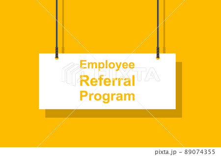 Employee referral program hanging sign on yellow background for business, marketing, flyers, banners, presentations and posters. illustration 89074355