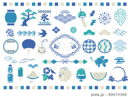 夏の和風素材と和柄フレーム 夏の和風素材と和柄フレーム 89074360