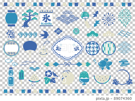 夏の和風素材と和柄フレーム 夏の和風素材と和柄フレーム 89074360