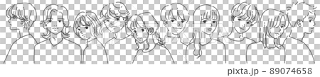 10 men and women in line drawing line up side by side | Monochrome 89074658