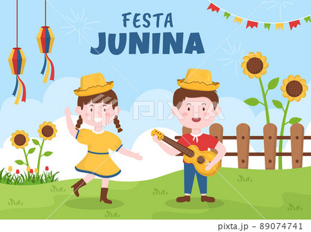Festa Junina or Sao Joao Celebration Cartoon Illustration Made Very Lively by Singing, Dancing Samba and Playing Traditional Games Come From Brazil 89074741