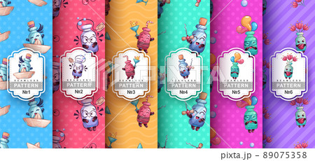 Cartoon character bottle and seamless pattern 89075358