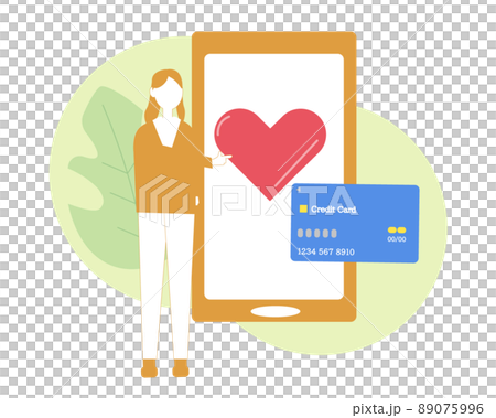 Women who donate and donate Send money with a smartphone Credit card Person illustration 89075996