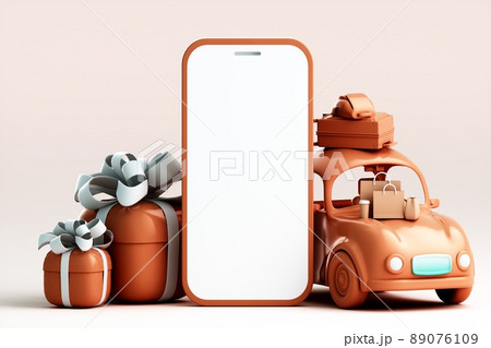 3D rendering of cute female driver with car 89076109