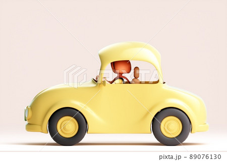 3D rendering of cute female driver with car 3D rendering of cute female driver with car 89076130