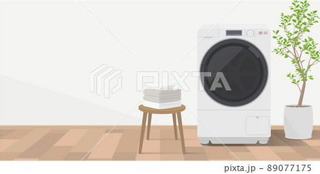 ドラム式洗濯機があるランドリールームのイラスト 89077175